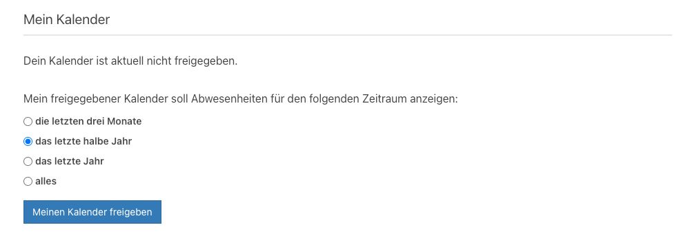 Dein Abwesenheitskalender kann für externe Kalender freigegeben werden.